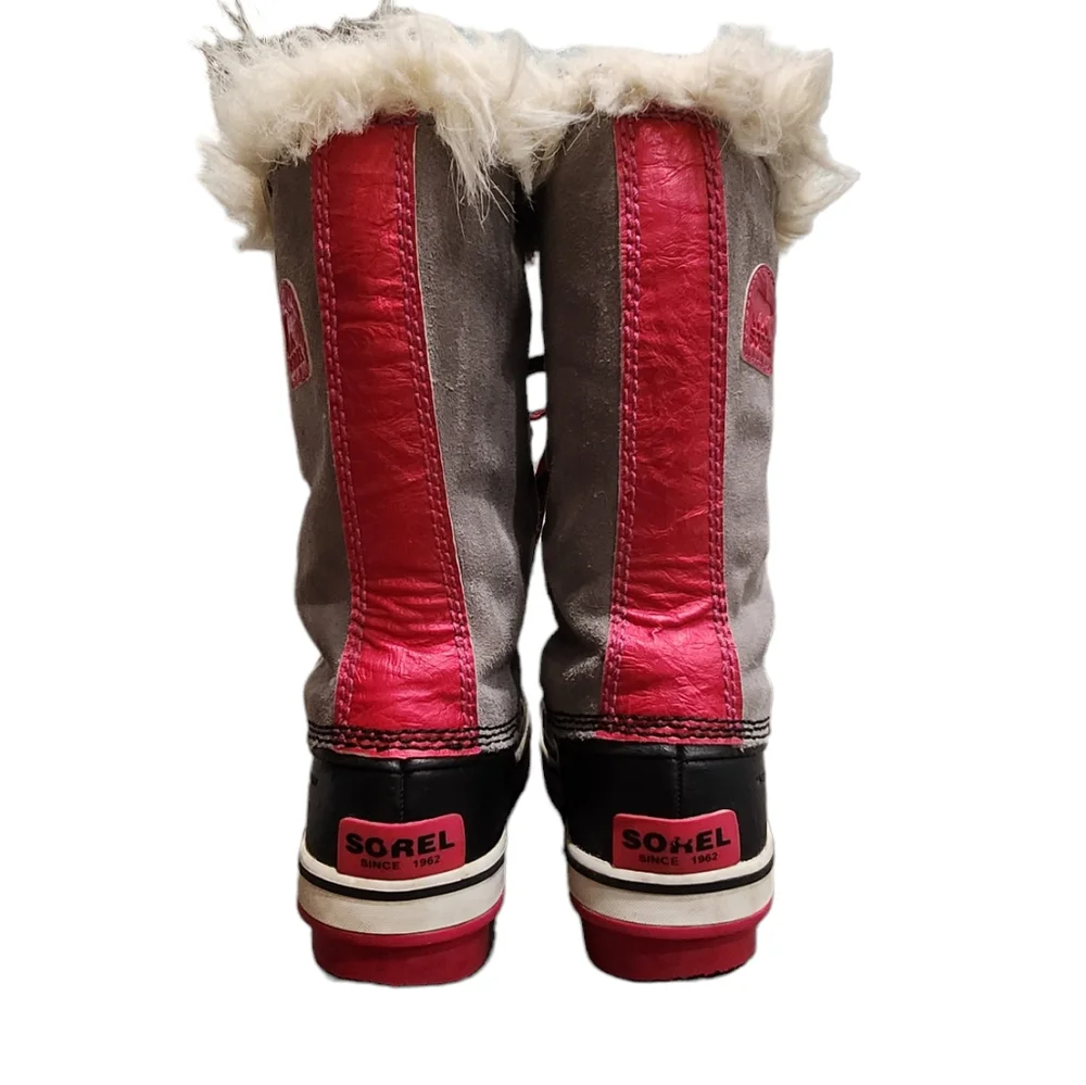 Sorel Joan of Arctic Faux Fur Lace Up Grey/Pink/Black Winter Snow Boots 4